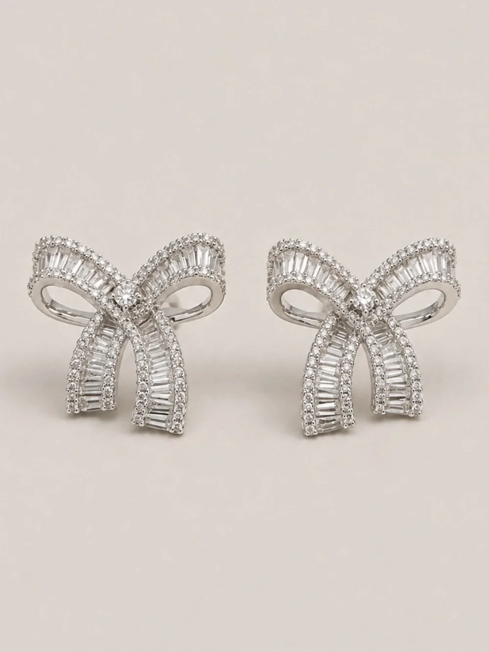 New! Silver Crystal Bow Post Earrings NWOT 4016